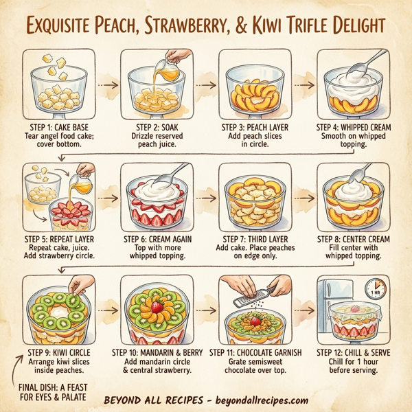 Exquisite Peach, Strawberry, and Kiwi Trifle Delight instructions