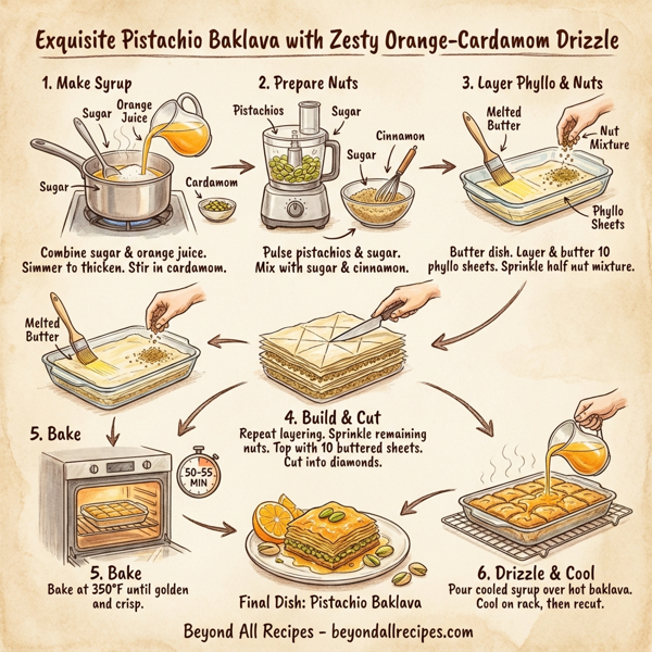 Exquisite Pistachio Baklava with Zesty Orange-Cardamom Drizzle instructions