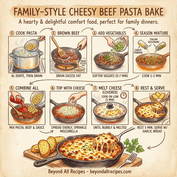 Family-Style Cheesy Beef Pasta Bake instructions