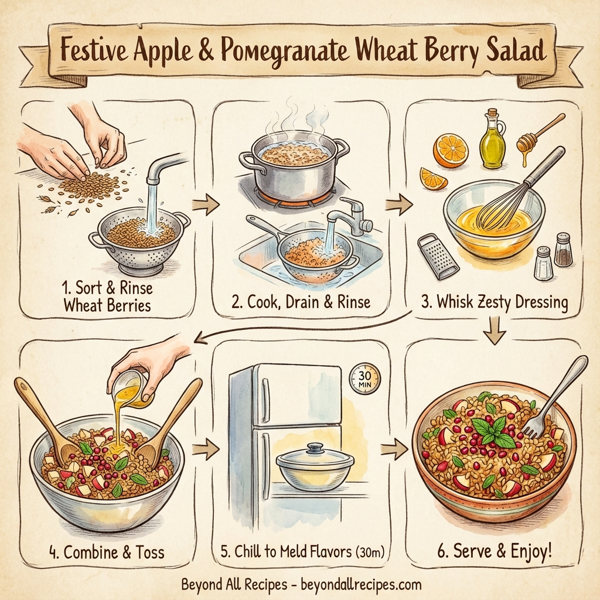 Festive Apple & Pomegranate Wheat Berry Salad instructions