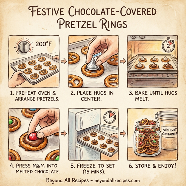 Festive Chocolate-Covered Pretzel Rings instructions