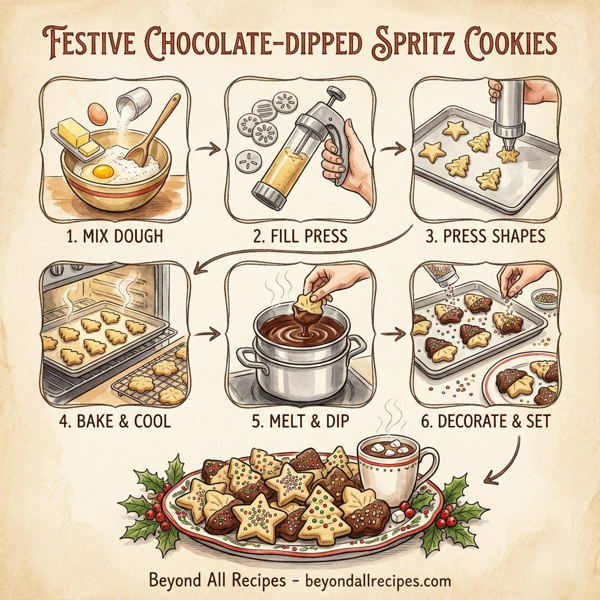 Festive Chocolate-Dipped Spritz Cookies instructions