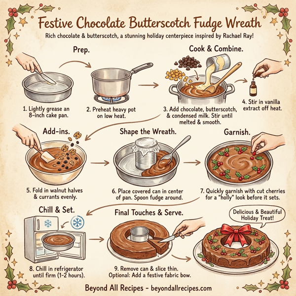Festive Chocolate Butterscotch Fudge Wreath instructions