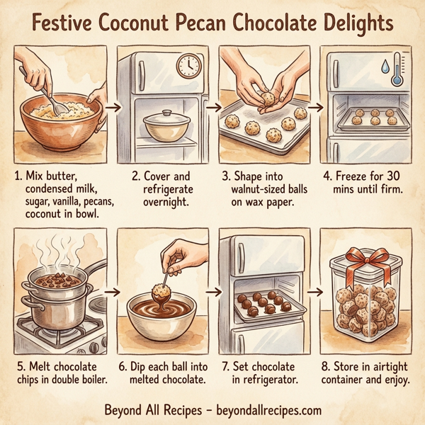 Festive Coconut Pecan Chocolate Delights instructions