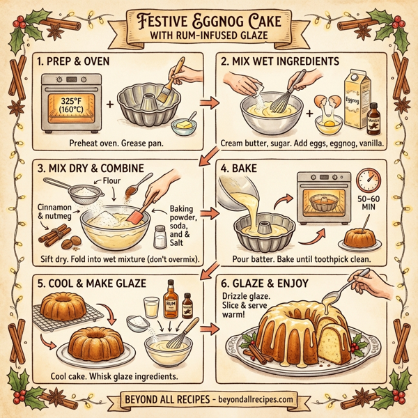 Festive Eggnog Cake with Rum-Infused Glaze instructions