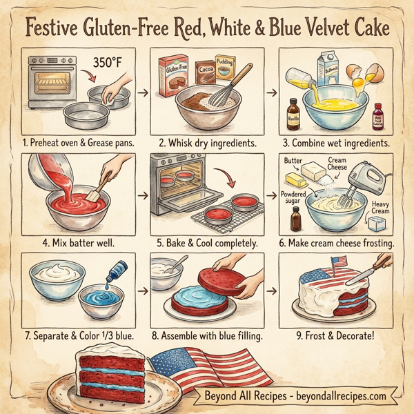 Festive Gluten-Free Red, White & Blue Velvet Cake instructions