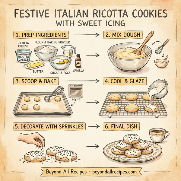 Festive Italian Ricotta Cookies with Sweet Icing instructions