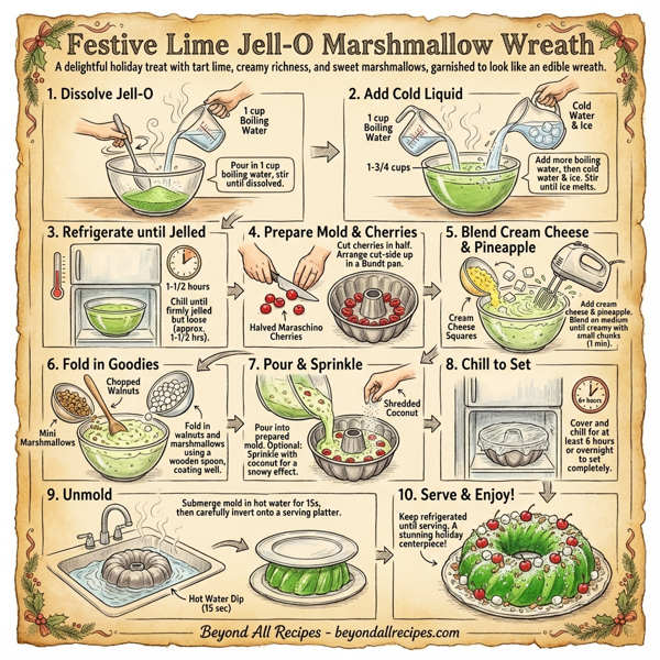 Festive Lime Jell-O Marshmallow Wreath instructions