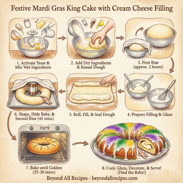 Festive Mardi Gras King Cake with Cream Cheese Filling instructions