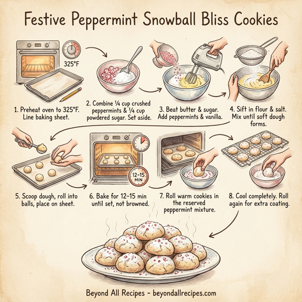 Festive Peppermint Snowball Bliss Cookies instructions