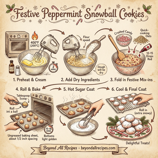 Festive Peppermint Snowball Cookies instructions