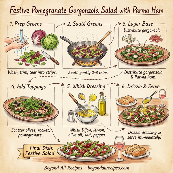 Festive Pomegranate Gorgonzola Salad with Parma Ham instructions