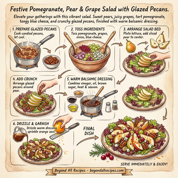 Festive Pomegranate, Pear & Grape Salad with Glazed Pecans instructions