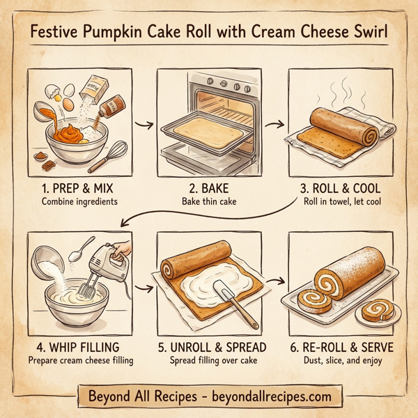 Festive Pumpkin Cake Roll with Cream Cheese Swirl instructions
