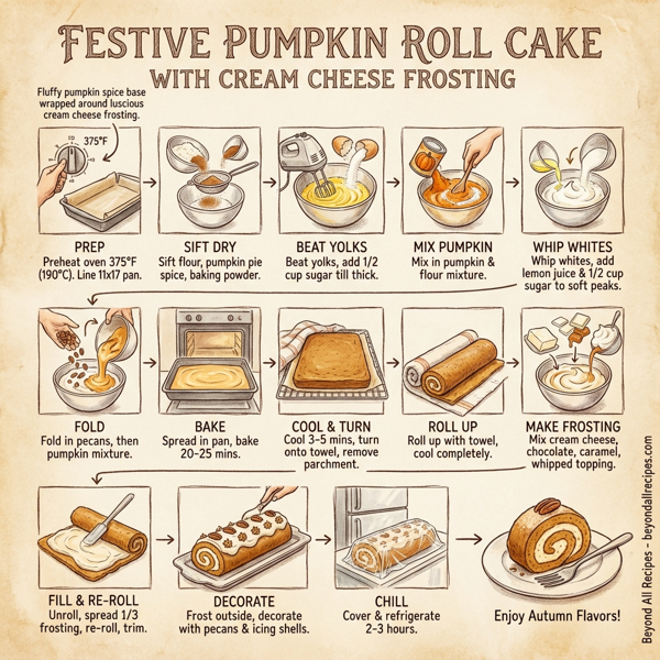 Festive Pumpkin Roll Cake with Cream Cheese Frosting instructions