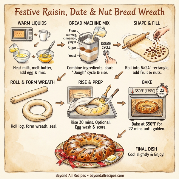 Festive Raisin, Date & Nut Bread Wreath instructions