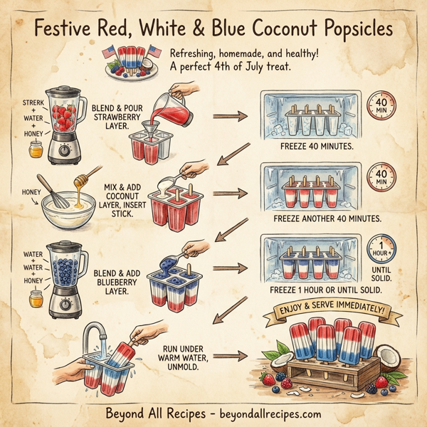 Festive Red, White & Blue Coconut Popsicles instructions