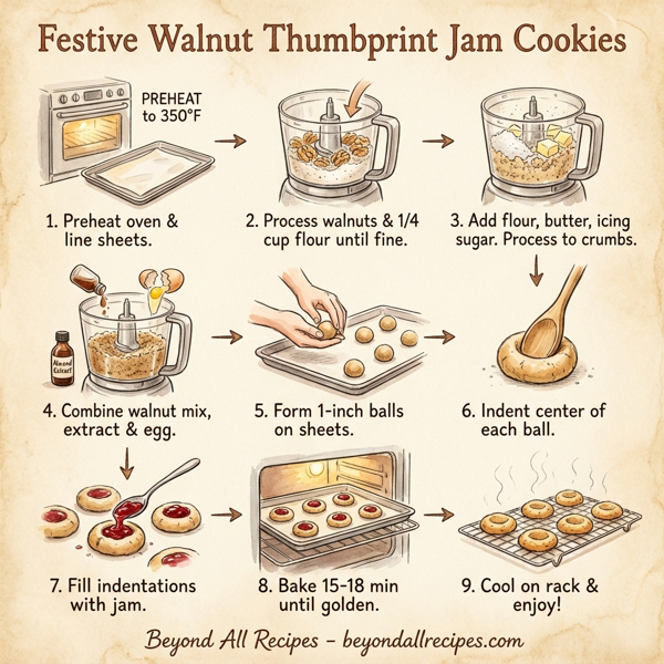 Festive Walnut Thumbprint Jam Cookies instructions