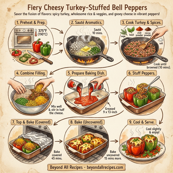 Fiery Cheesy Turkey-Stuffed Bell Peppers instructions
