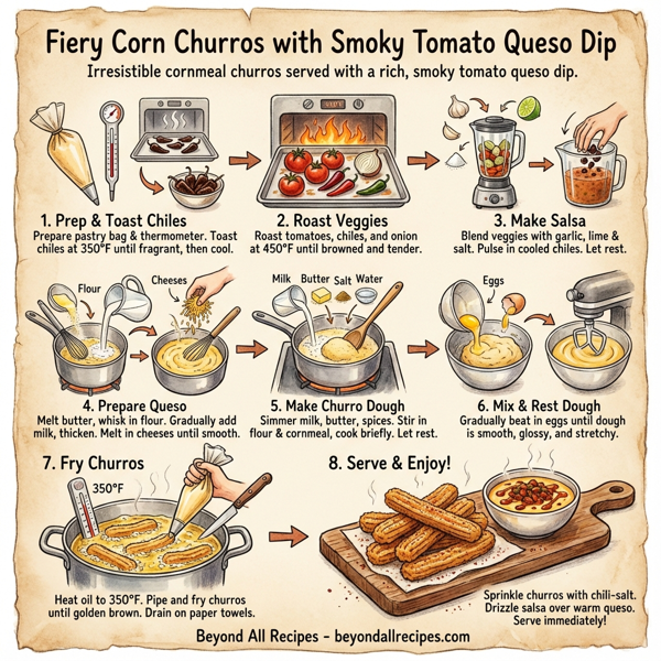 Fiery Corn Churros with Smoky Tomato Queso Dip instructions