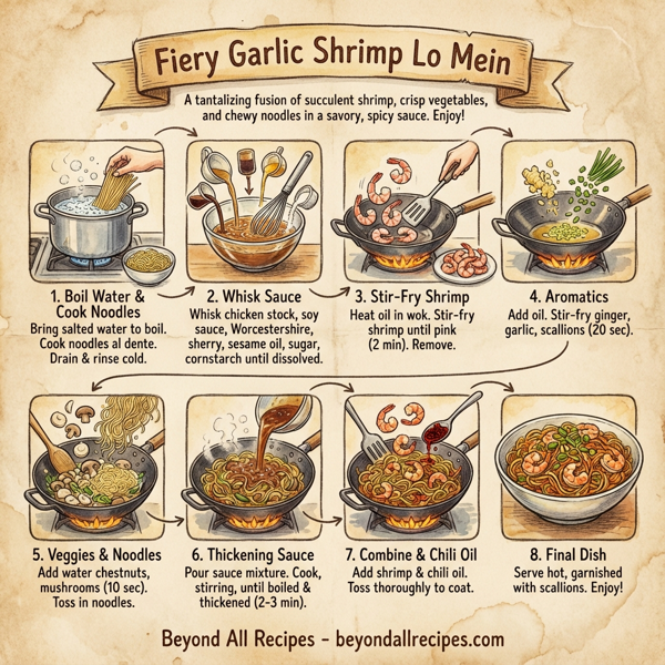 Fiery Garlic Shrimp Lo Mein instructions