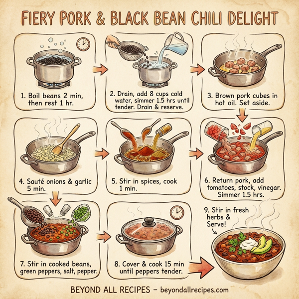 Fiery Pork and Black Bean Chili Delight instructions