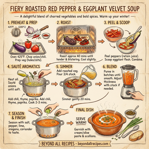 Fiery Roasted Red Pepper and Eggplant Velvet Soup instructions
