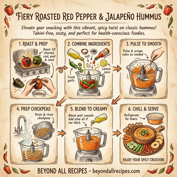 Fiery Roasted Red Pepper and Jalapeño Hummus instructions