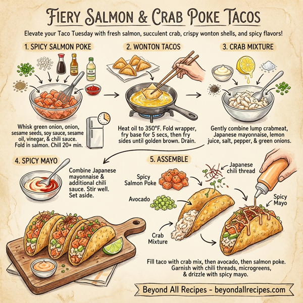 Fiery Salmon & Crab Poke Tacos instructions