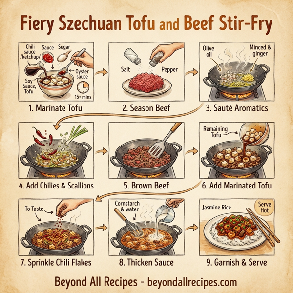 Fiery Szechuan Tofu and Beef Stir-Fry instructions