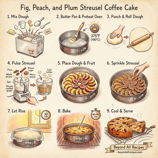 Fig, Peach, and Plum Streusel Coffee Cake instructions