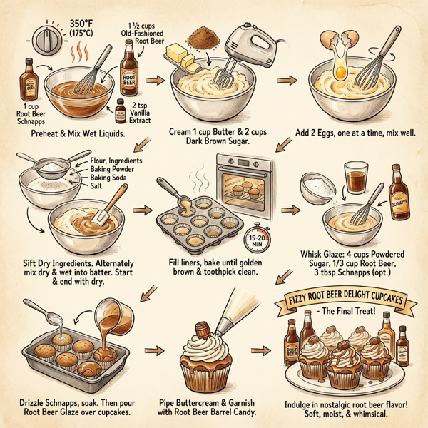 Fizzy Root Beer Delight Cupcakes instructions