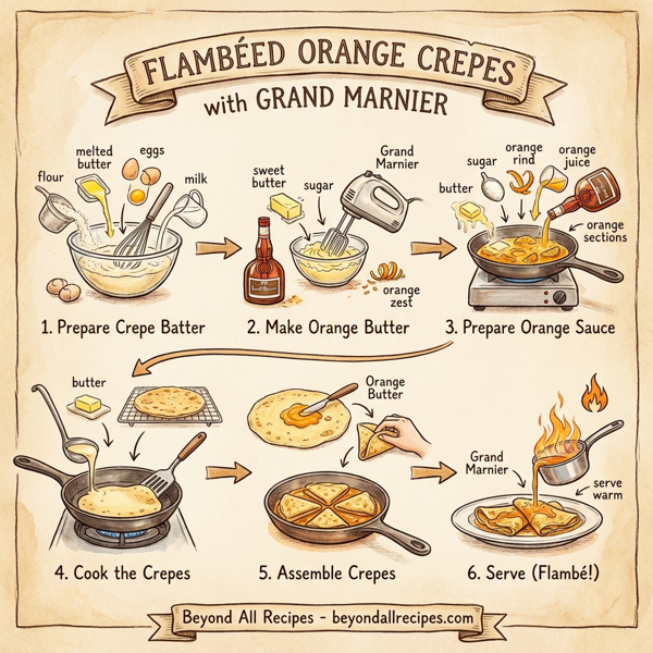 Flambéed Orange Crepes with Grand Marnier instructions