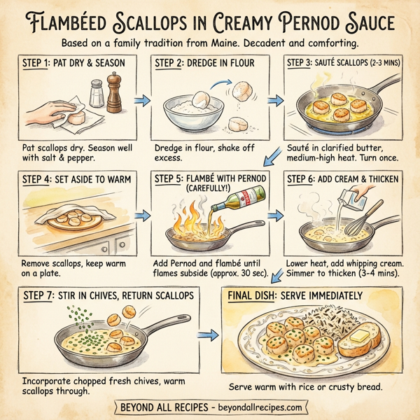 Flambéed Scallops in Creamy Pernod Sauce instructions