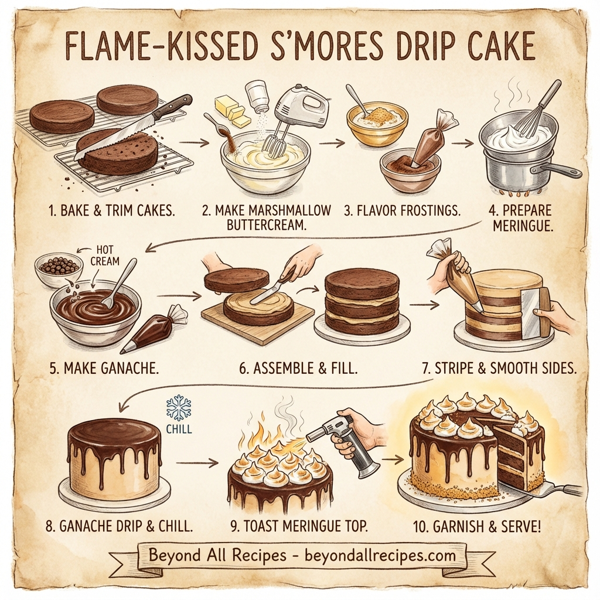 Flame-Kissed S'Mores Drip Cake instructions