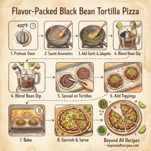Flavor-Packed Black Bean Tortilla Pizza instructions