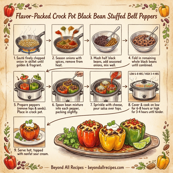 Flavor-Packed Crock Pot Black Bean Stuffed Bell Peppers instructions