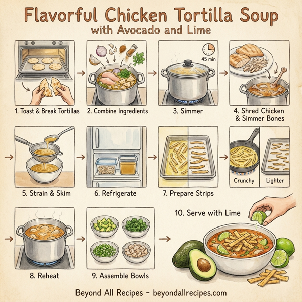 Flavorful Chicken Tortilla Soup with Avocado and Lime instructions
