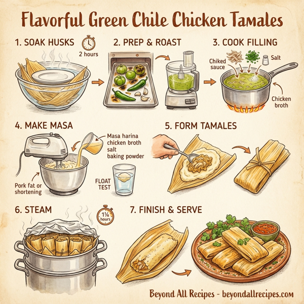 Flavorful Green Chile Chicken Tamales instructions