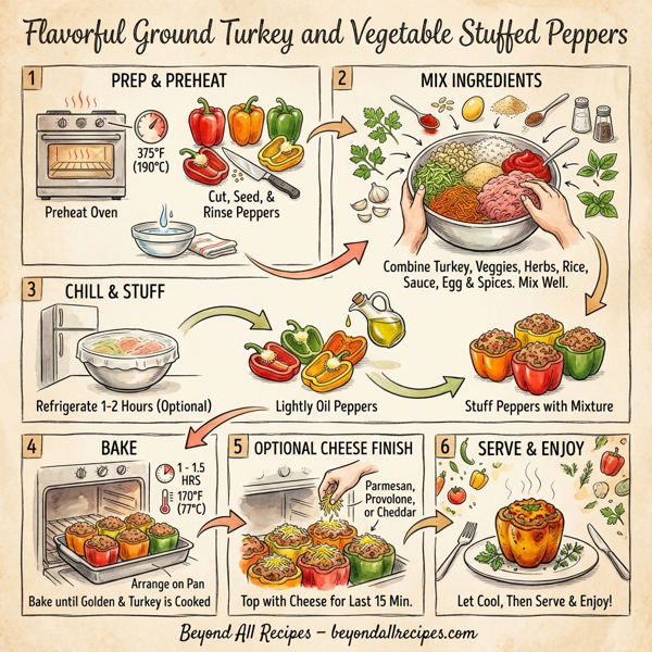 Flavorful Ground Turkey and Vegetable Stuffed Peppers instructions