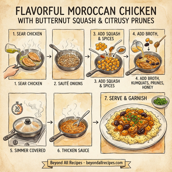 Flavorful Moroccan Chicken with Butternut Squash and Citrusy Prunes instructions