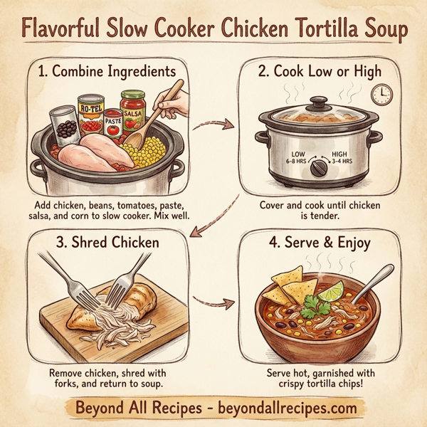 Flavorful Slow Cooker Chicken Tortilla Soup instructions