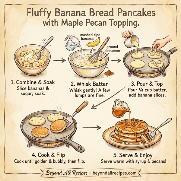 Fluffy Banana Bread Pancakes with Maple Pecan Topping instructions