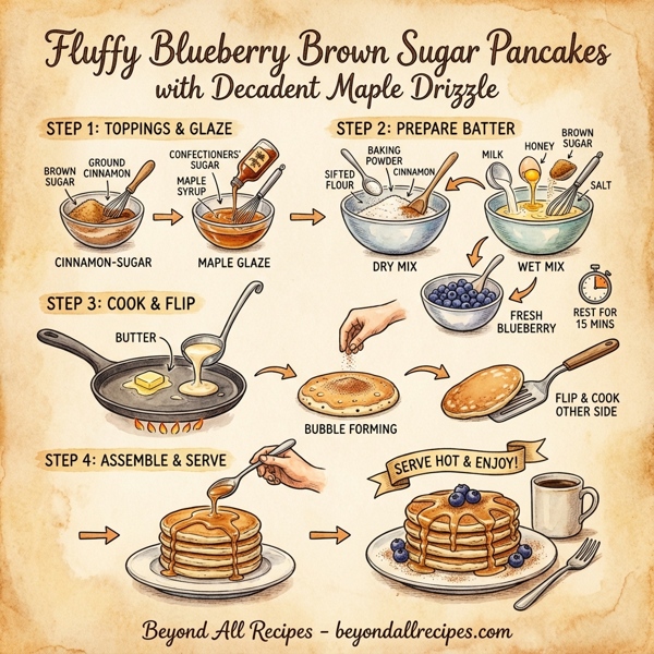 Fluffy Blueberry Brown Sugar Pancakes with Decadent Maple Drizzle instructions