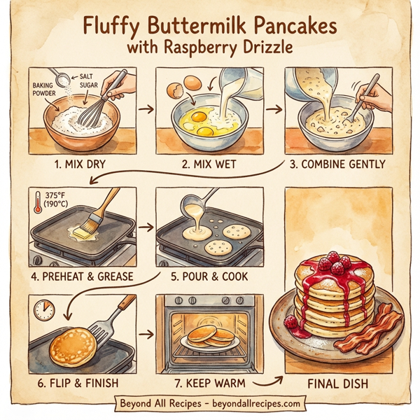 Fluffy Buttermilk Pancakes with Raspberry Drizzle instructions