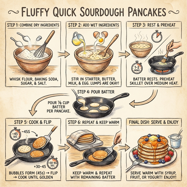 Fluffy Quick Sourdough Pancakes instructions