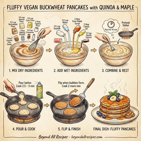Fluffy Vegan Buckwheat Pancakes with Quinoa and Maple instructions