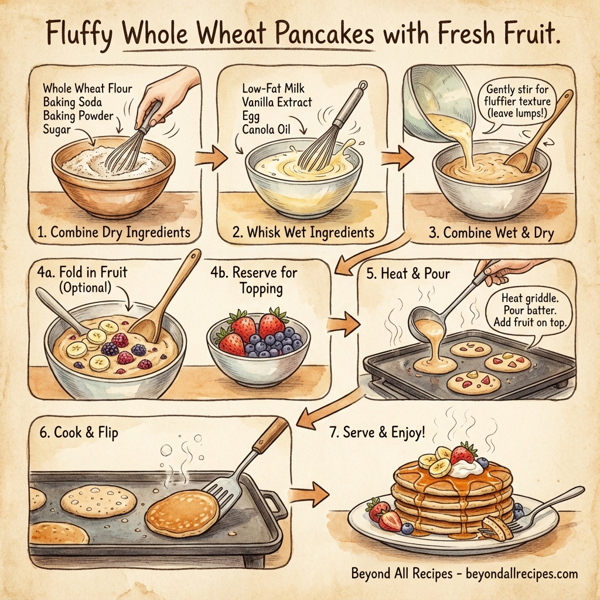 Fluffy Whole Wheat Pancakes with Fresh Fruit instructions