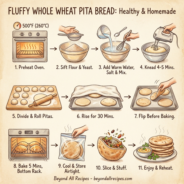 Fluffy Whole Wheat Pita Bread: Healthy & Homemade instructions