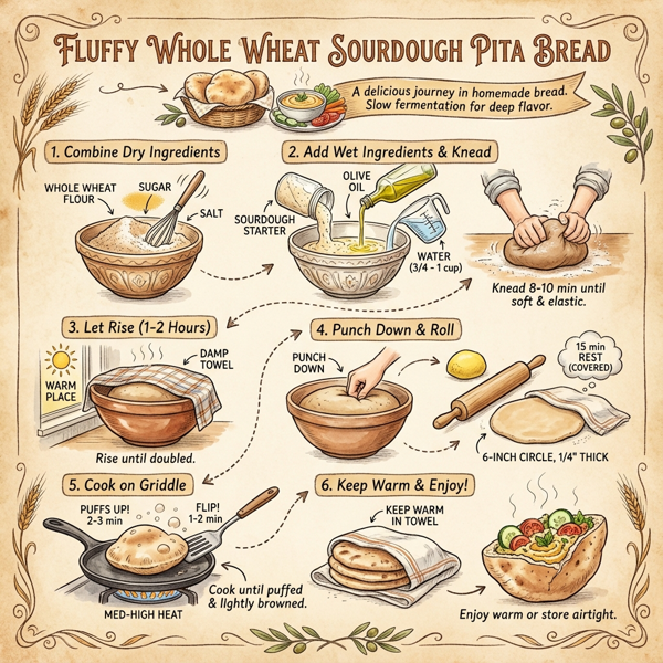 Fluffy Whole Wheat Sourdough Pita Bread instructions